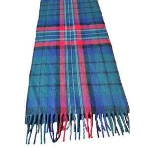 Vintage Eddie Bauer 100% Wool Scarf Fringe PLAID Blue‎ Red Outdoor Holidays Men